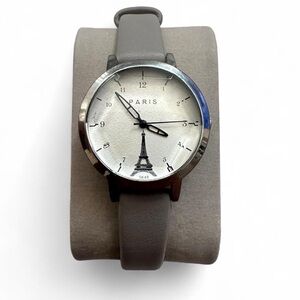 Paris Eiffel Tower Grey Leather Strap Watch